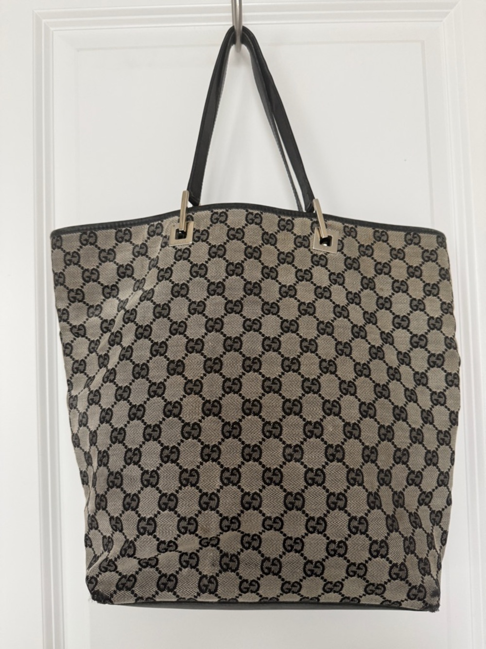 Gucci Gray & Black GG Canvas Tote with Leather Straps